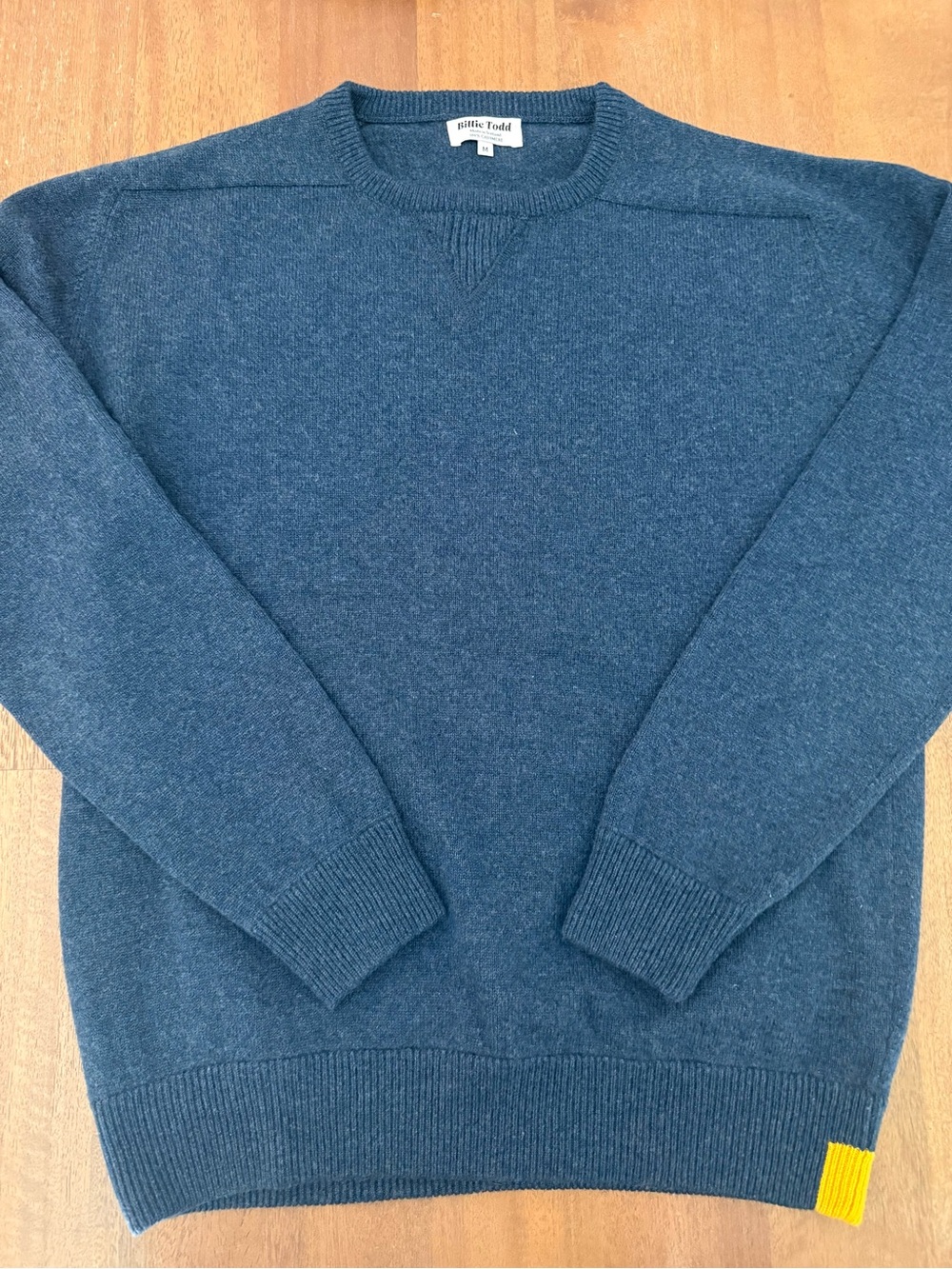 Billie Todd 💯 Cashmere Crewneck Sweater with Yellow Accent